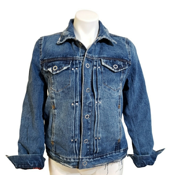 Blank NYC Reversible Denim Buffalo Check Jacket Women's Size XS NWT Red - Picture 3 of 12